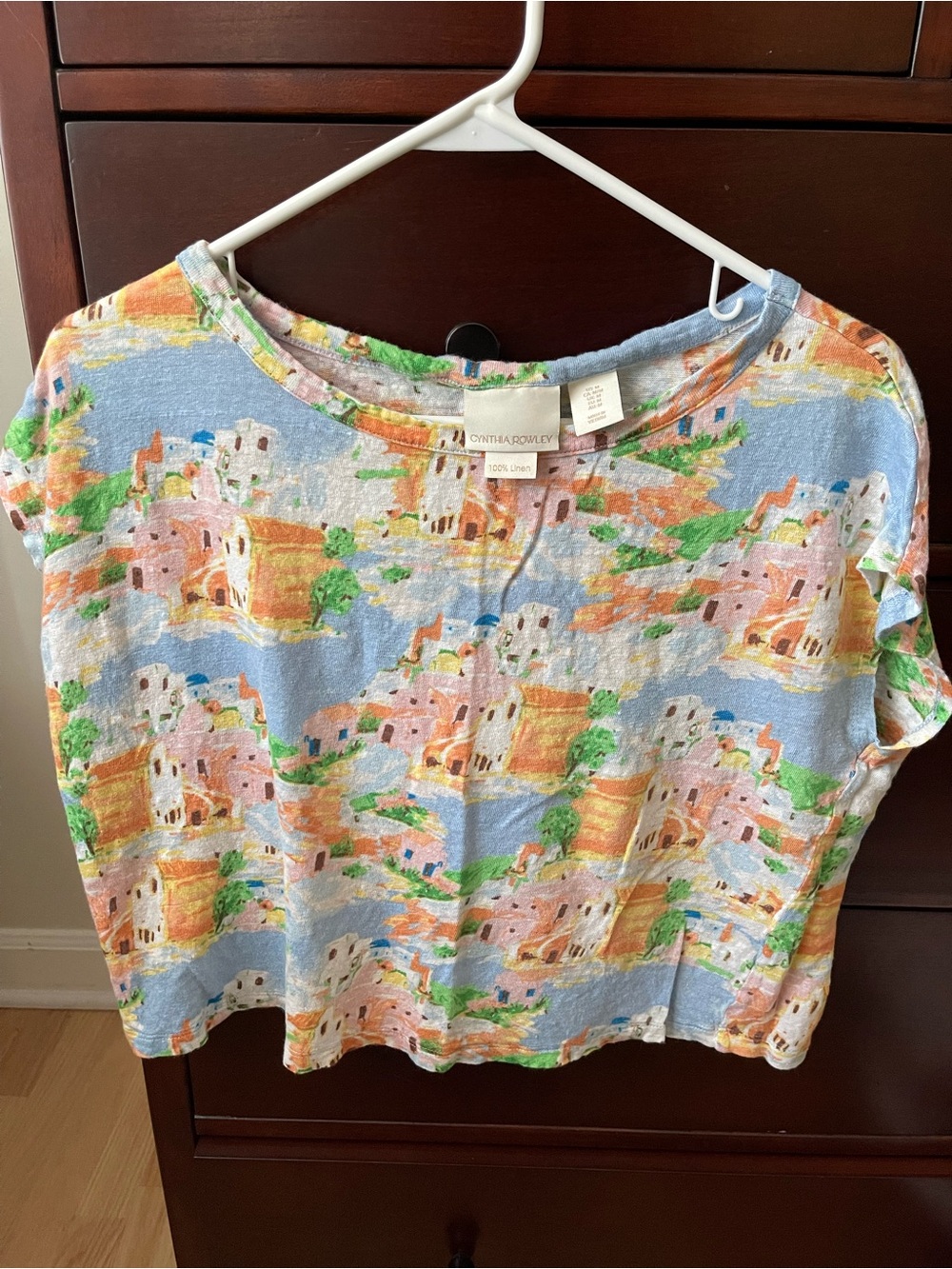 Cynthia Rowley Pastel Scenic Linen Top - Blue, Pink, Green, Orange